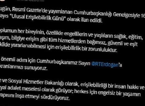 16 Mayıs “Ulusal Erişilebilirlik Günü” ilan edildi