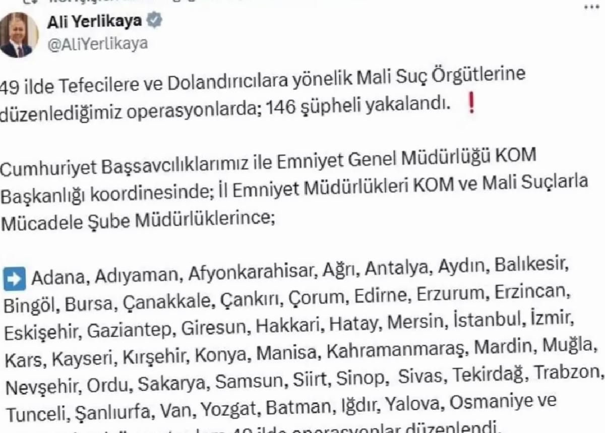 49 vilayette mali kabahat operasyonu: 146 kuşkulu yakalandı