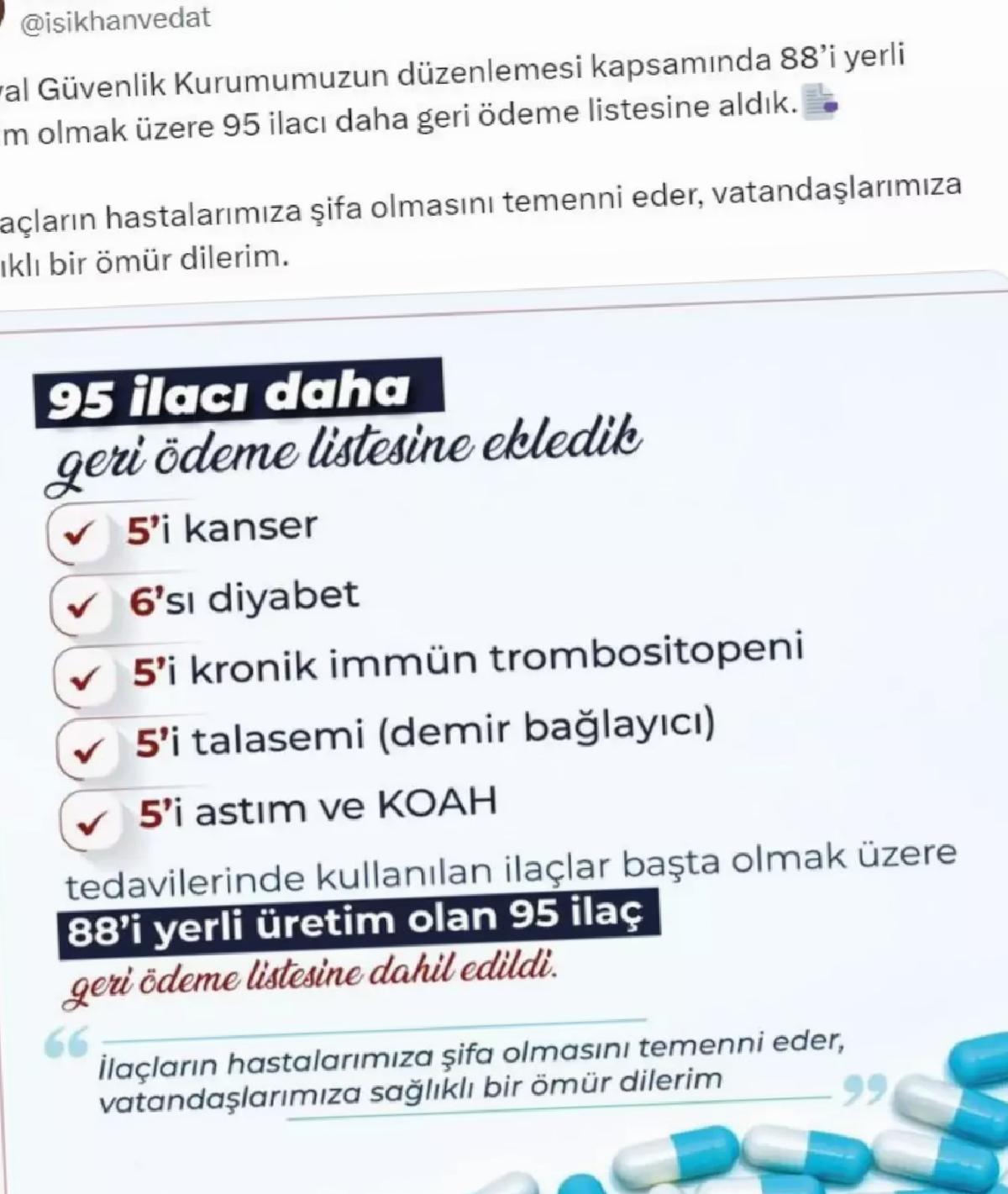95 Yeni İlaç Geri Ödeme Listesine Alındı