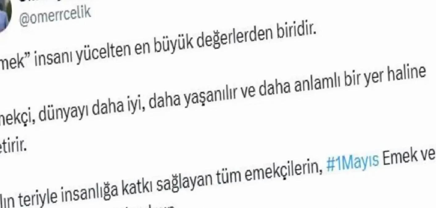 Çelik’ten 1 Mayıs Kutlaması