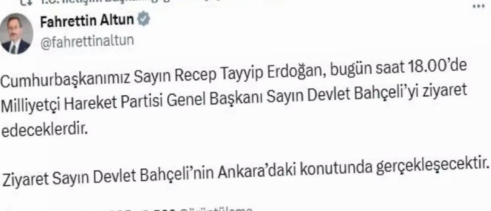 Cumhurbaşkanı Erdoğan, Bahçeli’yi ziyaret edecek