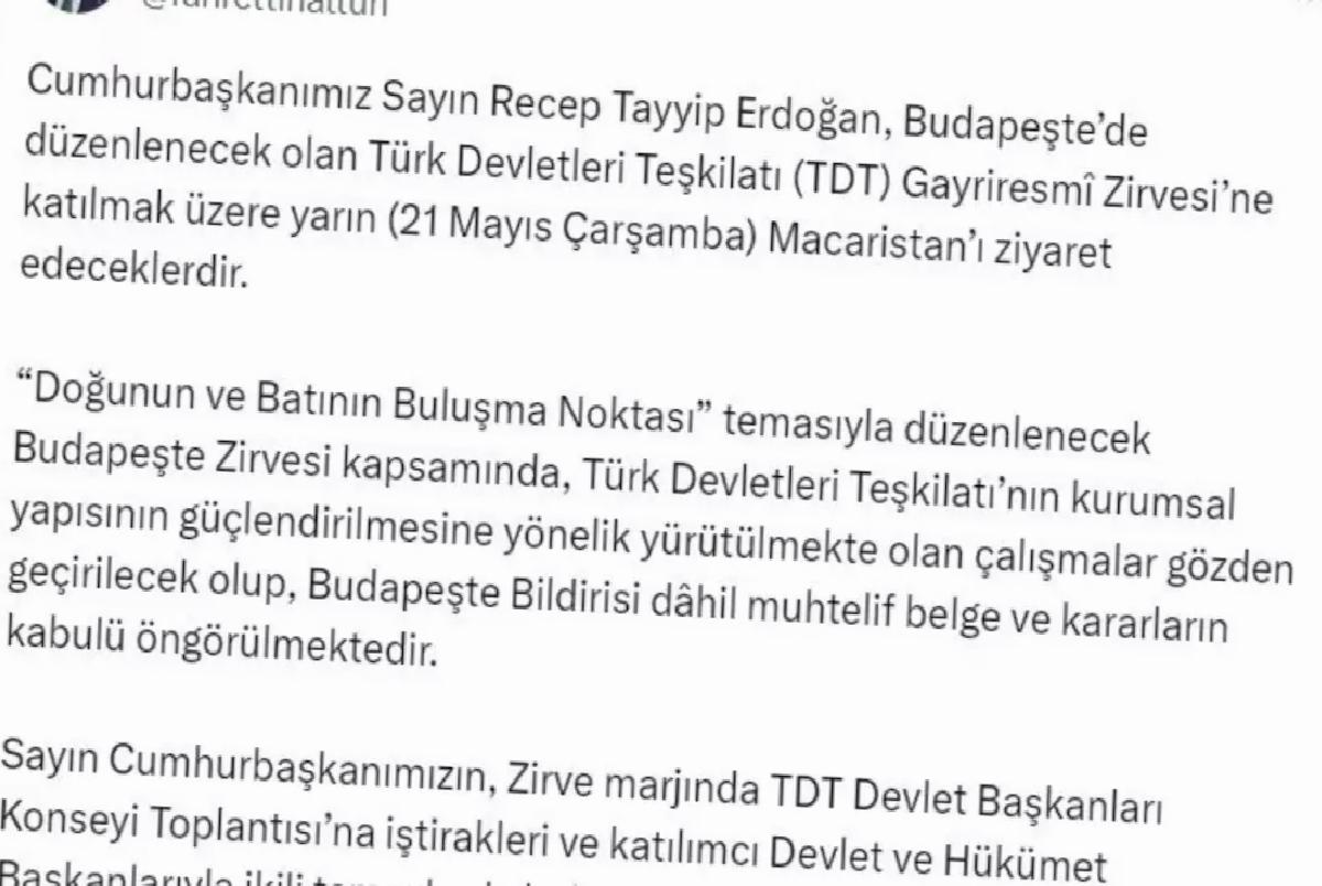 Cumhurbaşkanı Erdoğan, Budapeşte’de düzenlenecek Türk Devletleri Teşkilatı Tepesi’ne katılacak