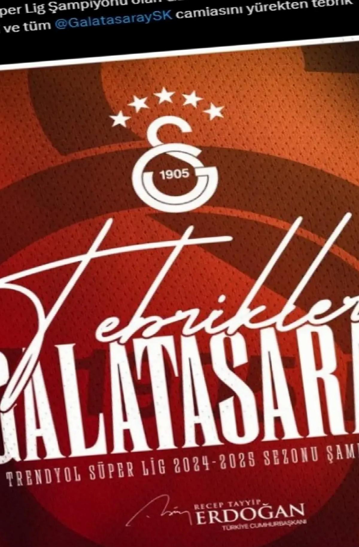 Cumhurbaşkanı Erdoğan, Galatasaray’ı Tebrik Etti