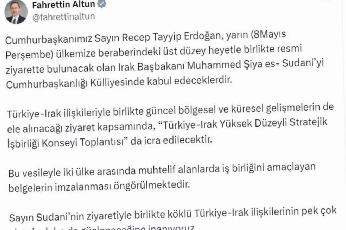 Cumhurbaşkanı Erdoğan, Irak Başbakanı Sudani’yi Kabul Edecek