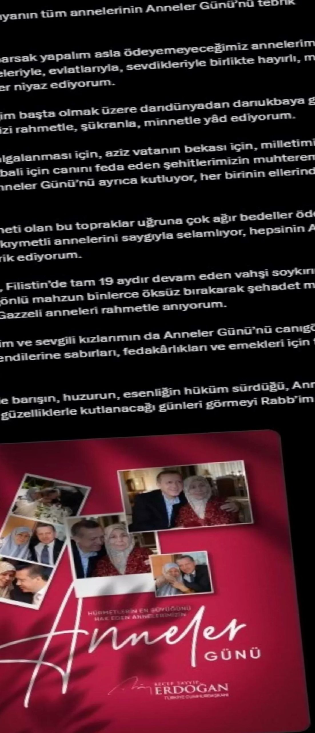 Cumhurbaşkanı Erdoğan’dan Anneler Günü Bildirisi