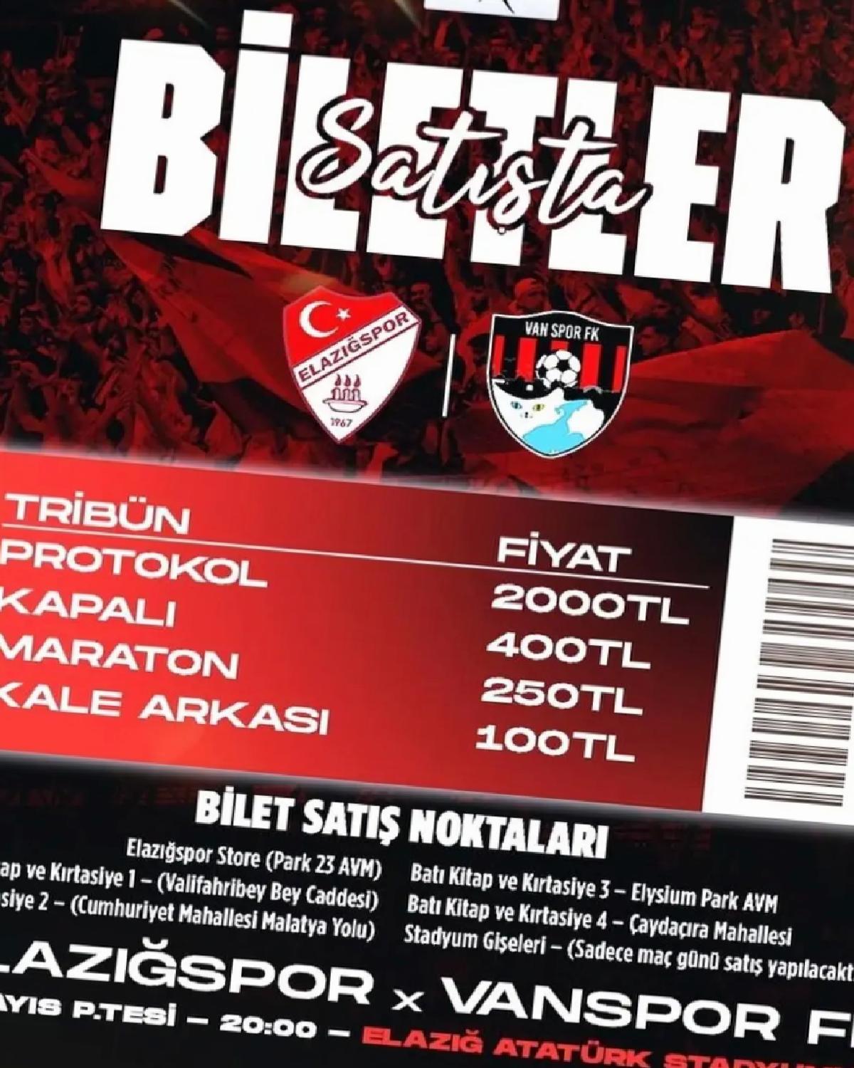 Elazığspor’un Vanspor Maçı Biletleri Satışta