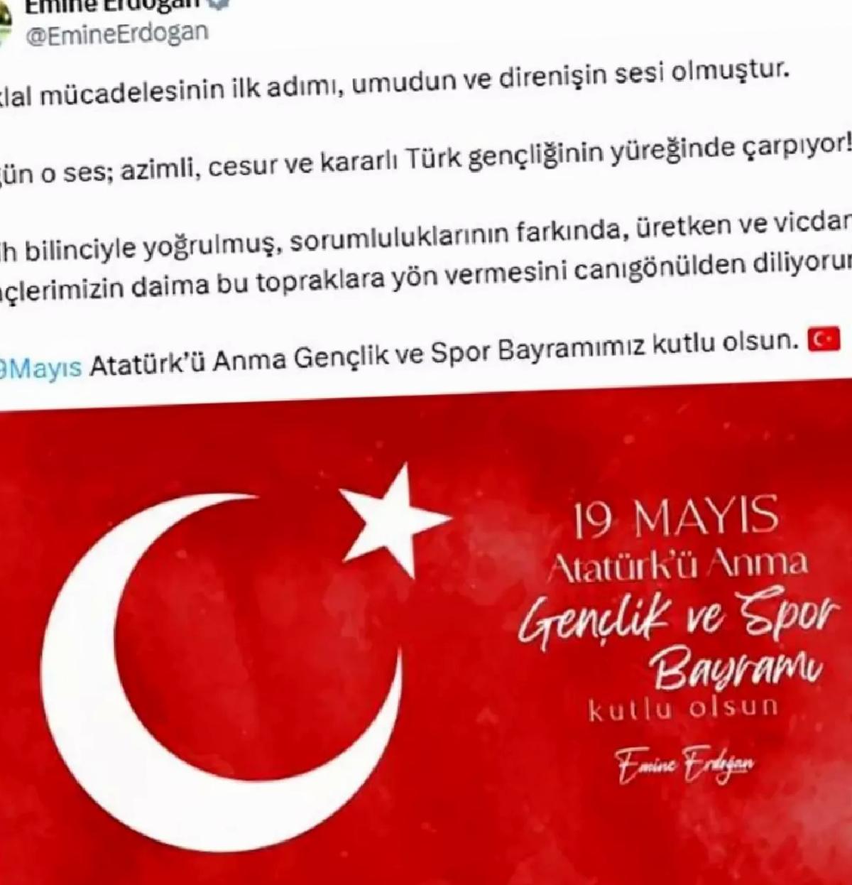 Emine Erdoğan, 19 Mayıs Atatürk’ü Anma Gençlik ve Spor Bayramı’nı kutladı
