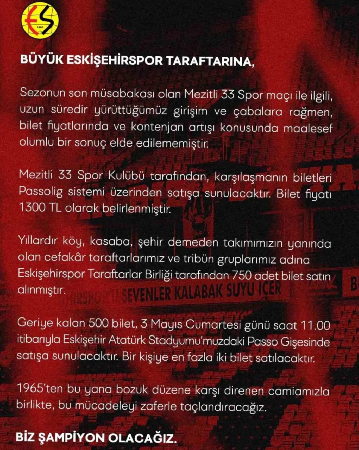 Eskişehirspor’a Taraftar Kontenjanı Artışı Yok
