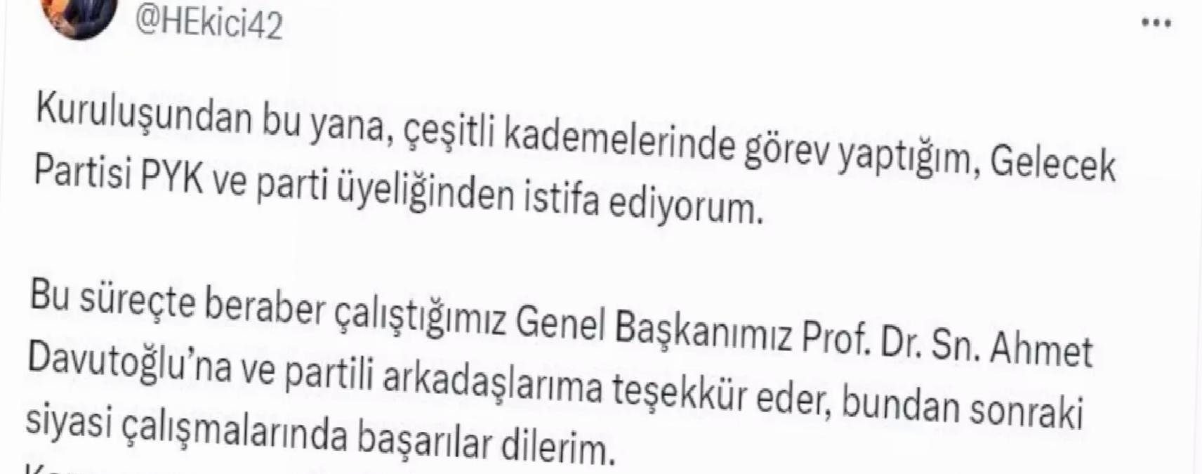 Hasan Ekici Gelecek Partisi’nden İstifa Etti