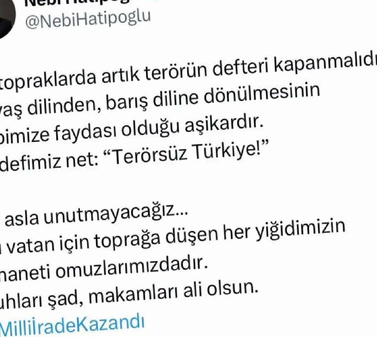 Hatipoğlu: Terörün Defteri Kapanmalıdır