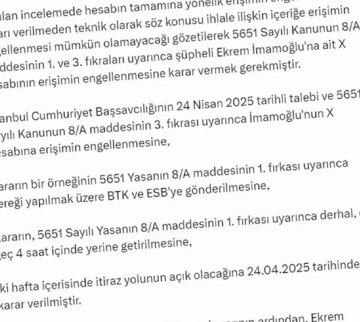 İmamoğlu’nun X Hesabına Erişim Engellendi