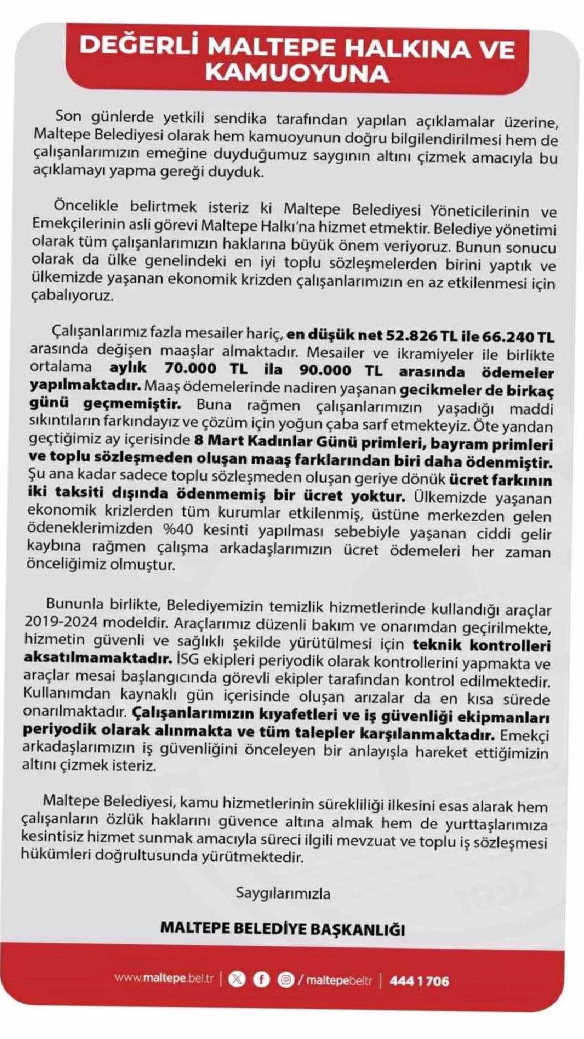 Maltepe Belediyesi: Çalışan Maaşları ve İş Güvenliği Hakkında Açıklama