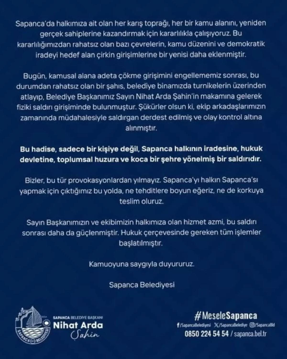 Sapanca Belediye Lideri’ne Taarruz Teşebbüsü