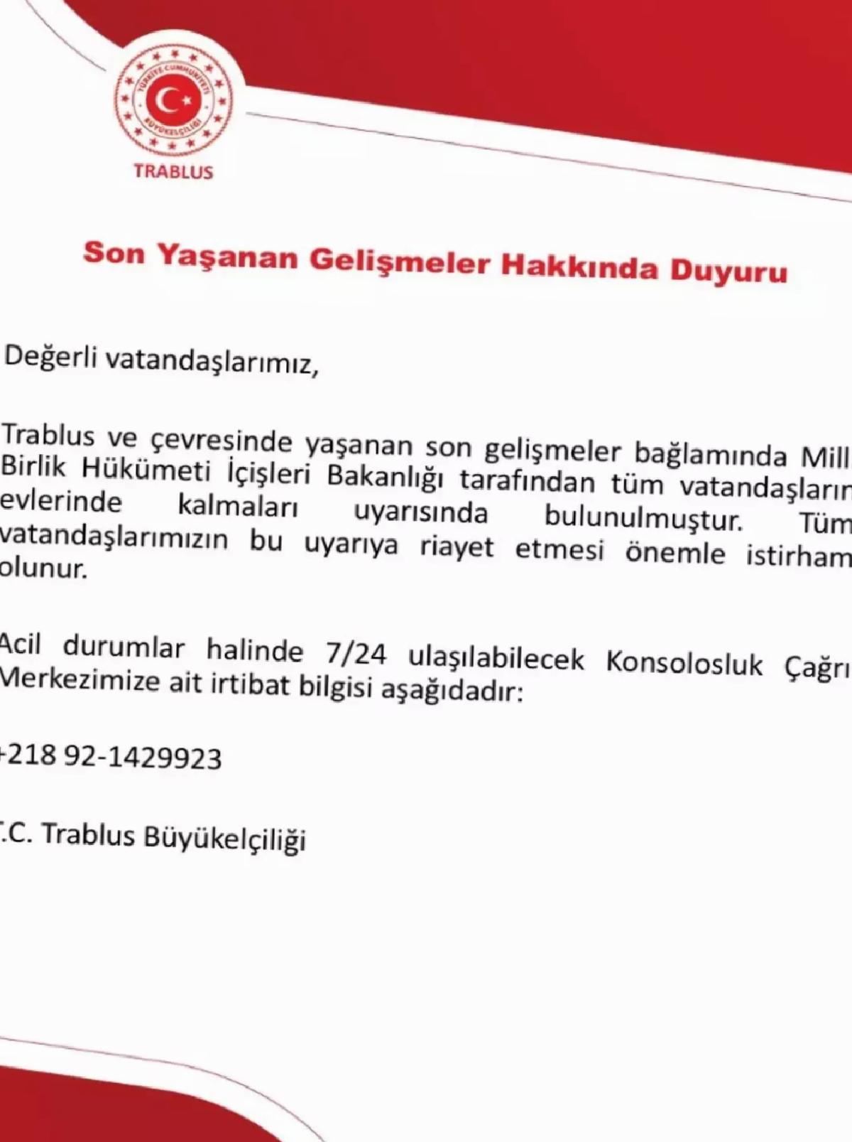 Türk Büyükelçiliğinden Meskende Kal Uyarısı