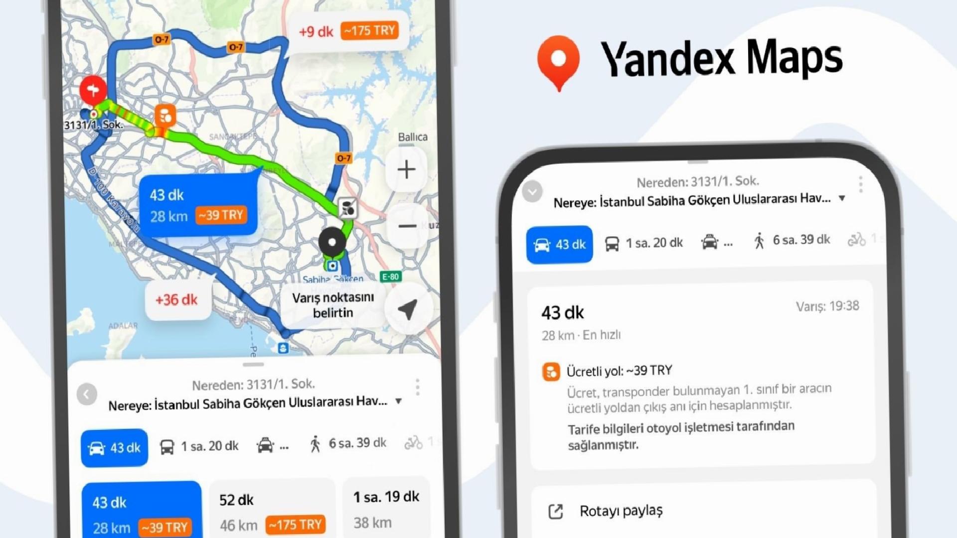 Yandex Maps, güzergahtaki yol fiyatlarını göstermeye başladı