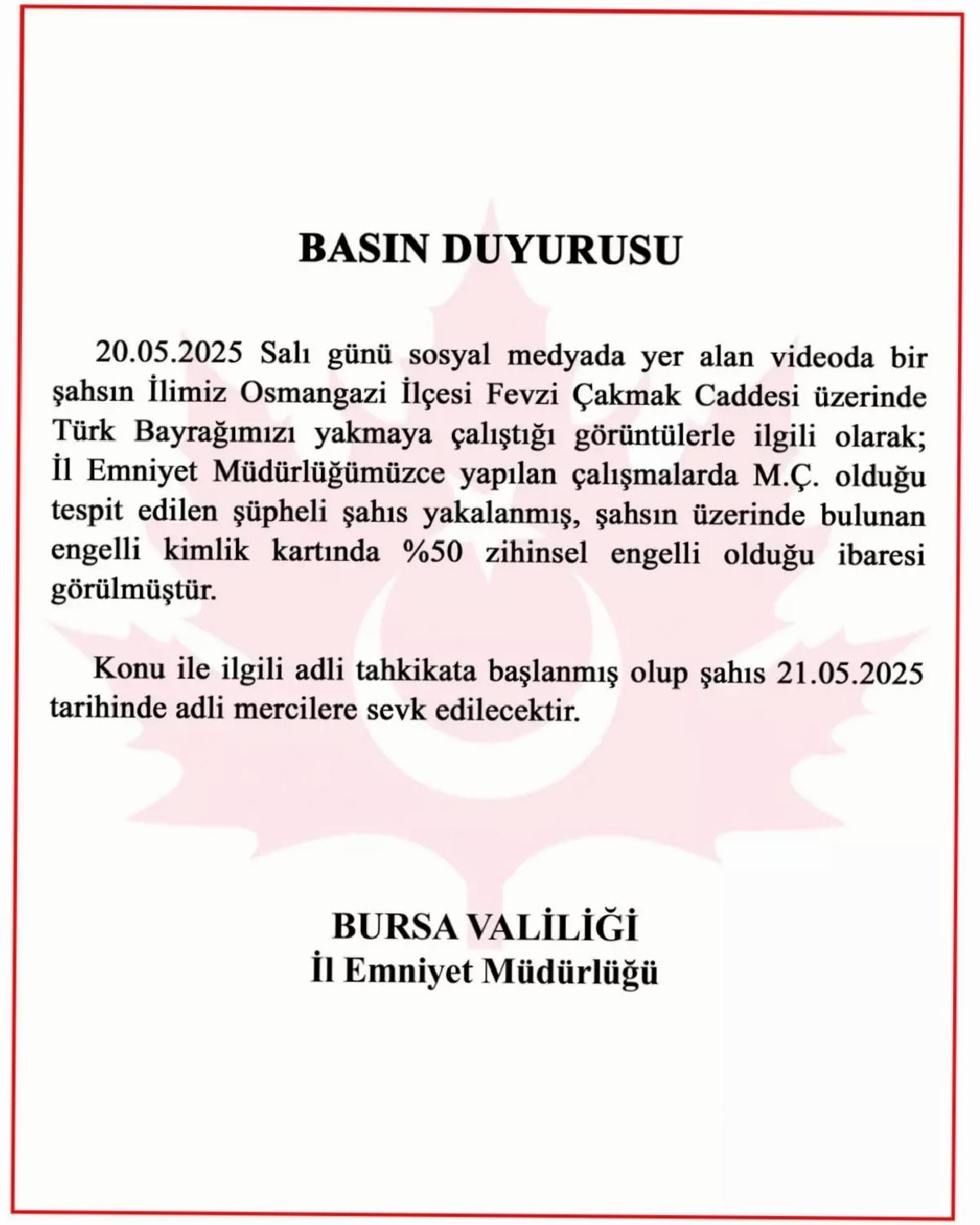Zihinsel Engelli Kuşkulu Bayrak Yanma Olayı